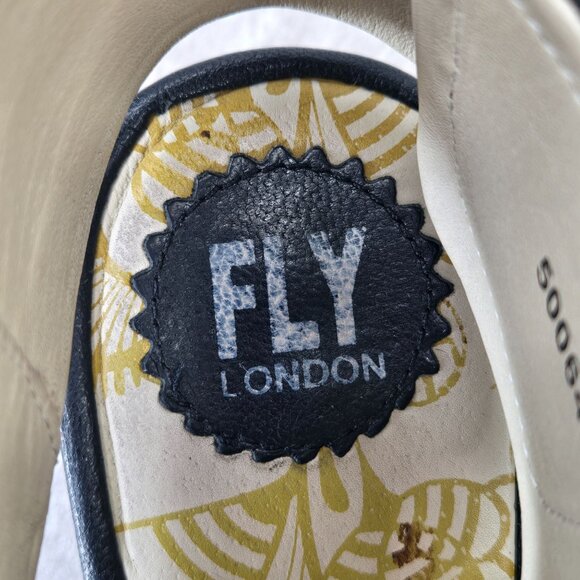 Fly London Yone Wedge Sandal 8-8.5 Black Leather Peep Toe Casyak Platform Wedges - Picture 13 of 14